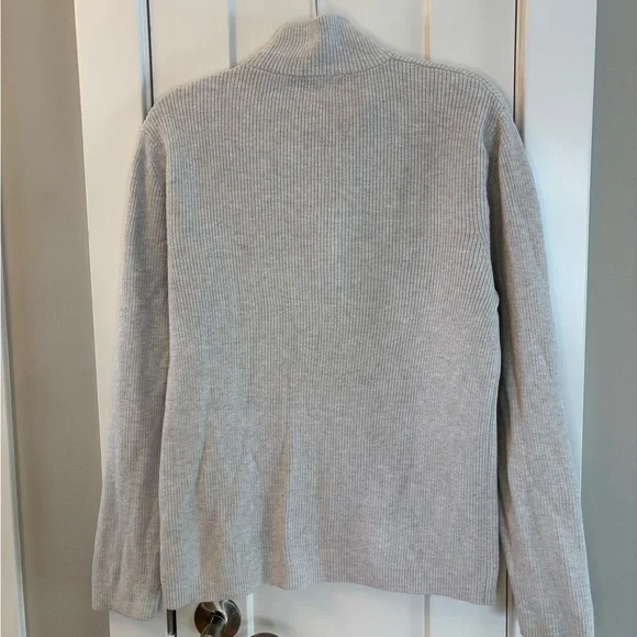 Light Grey Men’s 90s Quarter Zip Sweater 100% Cotton Sz Large, slim fit - Picture 2 of 8
